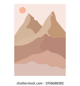 Abstract landscape. Desert. Minimalistic landscape. Trendy print of nature, for posture, for decoration, background, for packaging, for web design.