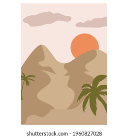 Abstract landscape. Desert. Minimalistic landscape. Trendy print of nature, for posture, for decoration, background, for packaging, for web design.