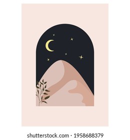 Abstract landscape. Desert night. Minimalistic landscape. Trendy print of nature, for posture, for decoration, background, for packaging, for web design.