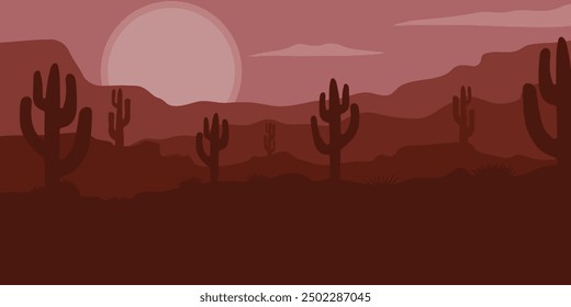 abstract landscape desert poster with cactus and mountain illustration design