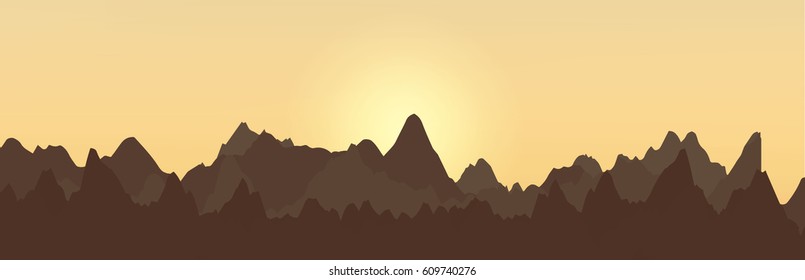 Abstract landscape design with mountains and rising sun Vector image