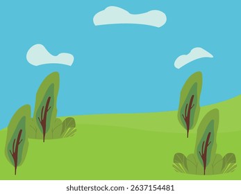 Abstract landscape design with trees bushes and clouds