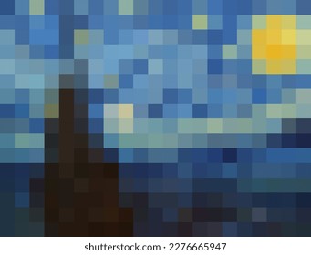 Abstract landscape drawing in Pixel art, mosaic stylization, fashion concept, vector illustration 