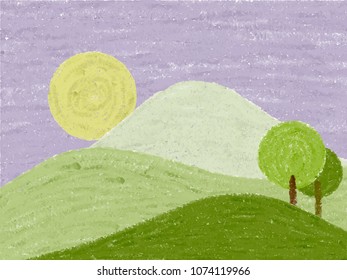 Abstract landscape drawn in pastel, vector