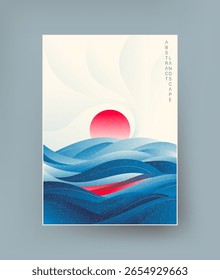 Abstrakte Landschaft mit dynamischen Elementen im japanischen Stil.