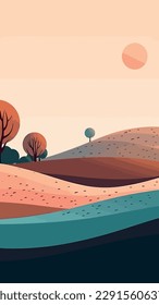 abstract landscape of earth with waves and moon, in the style of light beige and orange