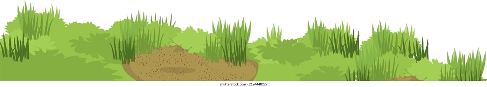 Abstract landscape element with green grass and brown ground isolated on white background
