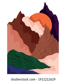 abstract landscape extensive mountains sun scenery image vector illustration