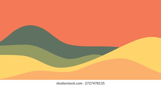 An abstract landscape featuring smooth, undulating waves in a palette of earthy and warm colors, creating a serene and modern visual.