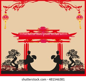 abstract landscape with geisha