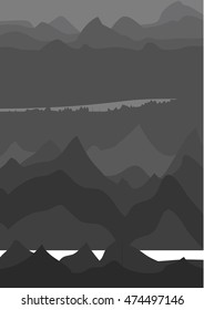 Abstract landscape ,grey sky ,vector illustration