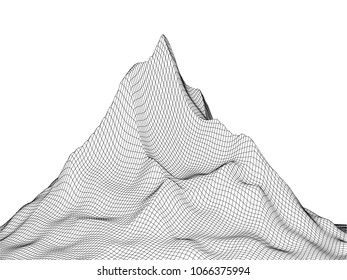 Abstract landscape high peak background. 3D terrain grid isolated.