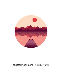 Abstract landscape highlight cover. Contemporary mountain art print for social media stories blog post mid century boho style. Vector illustration