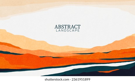 Abstract landscape with hilly terrain and a river.	
