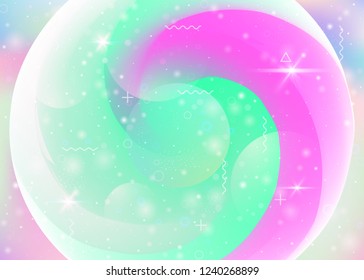 Abstract landscape with holographic cosmos and future universe background. 3d fluid. Futuristic gradient and shape. Kawaii mountain silhouette with wavy glitch. Memphis abstract landscape.