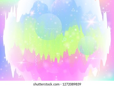 Abstract landscape with holographic cosmos and future universe background. Futuristic gradient and shape. 3d fluid. Minimal mountain silhouette with wavy glitch. Memphis abstract landscape.
