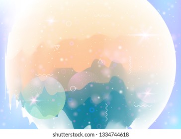 Abstract landscape with holographic cosmos and future universe background. 3d fluid. Retro mountain silhouette with wavy glitch. Futuristic gradient and shape. Memphis abstract landscape.