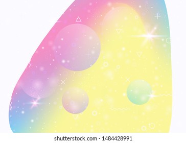 Abstract landscape with holographic cosmos and future universe background. Vintage mountain silhouette with wavy glitch. 3d fluid. Futuristic gradient and shape. Memphis abstract landscape.