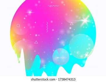 Abstract landscape with holographic cosmos and future universe background. Futuristic gradient and shape. Mystical mountain silhouette with wavy glitch. 3d fluid. Memphis abstract landscape.