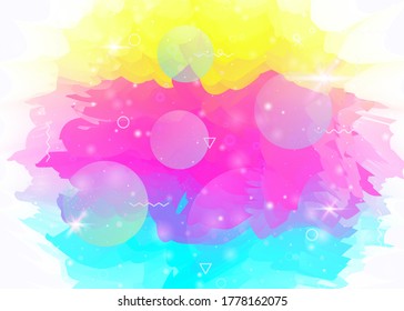 Abstract landscape with holographic cosmos and future universe background. 3d fluid. Plastic mountain silhouette with wavy glitch. Futuristic gradient and shape. Memphis abstract landscape.