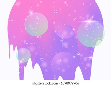 Abstract landscape with holographic cosmos and future universe background. Stylish mountain silhouette with wavy glitch. 3d fluid. Futuristic gradient and shape. Memphis abstract landscape.