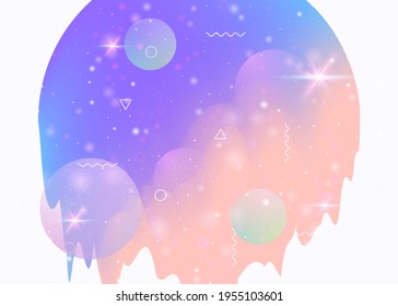 Abstract landscape with holographic cosmos and future universe background. 3d fluid. Multicolor mountain silhouette with wavy glitch. Futuristic gradient and shape. Memphis abstract landscape.