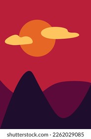 Abstract landscape illustration art modern scenery and contemporary Boho artwork for minimalist background for wall art and decor