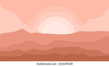 abstract landscape illustration with bright sunset light