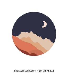 Abstract landscape illustration. Moon, mountains, nature	
