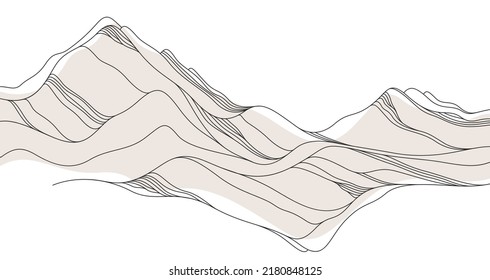 Abstract landscape illustration in oriental Asian style, minimal and simple japaneese background with smooth lines runny like water or hills shapes.