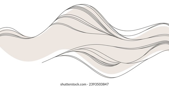 Abstract landscape illustration in oriental Asian style, minimal and simple japaneese background with smooth lines runny like water or hills shapes.