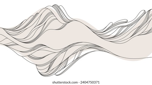 Abstract landscape illustration in oriental Asian style, minimal and simple japaneese background with smooth lines runny like water or hills shapes.