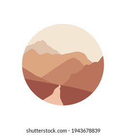 Abstract landscape illustration. Sun, mountains, nature	