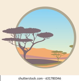 abstract landscape illustration
vector acacia trees, hills, sky