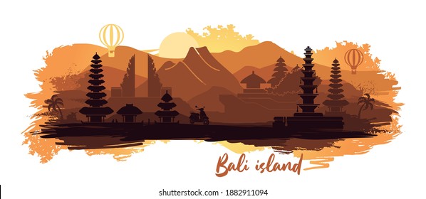 Abstract landscape of the Indonesian island of Bali with the main attractions