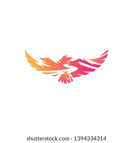 Abstract landscape inside negative space falcon