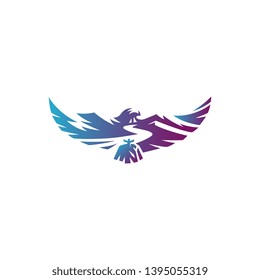 Abstract landscape inside negative space falcon