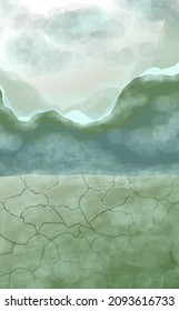 Abstract landscape. Interior poster with mountain views. Gray-green tones. Misty DAWN. Sunrise in the mountains. Vector illustration.