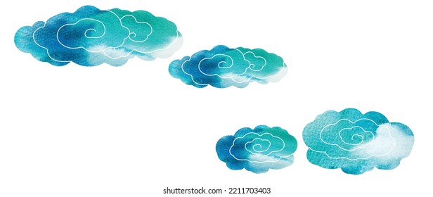 Abstract landscape with Japanese wave pattern vector banner. Nature art background with line and circle element invitation card template in vintage style. Asian traditional icon and symbol design.