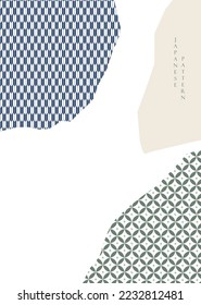 Abstract landscape with Japanese wave pattern vector banner. Nature art background with geometric pattern in vintage style