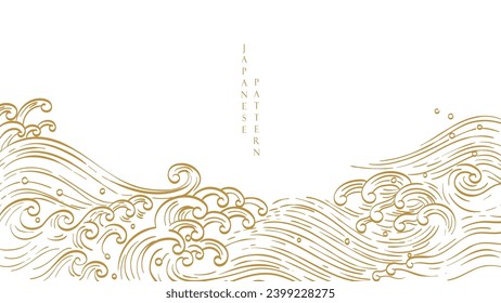 Paisaje abstracto con vector de patrón ondulado japonés. Fondo de arte natural con onda china y plantilla de nube en estilo oriental