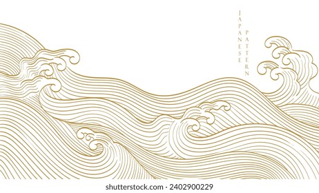 Abstract landscape with Japanese wave pattern vector. Nature art background with Chinese wave and cloud template in oriental style