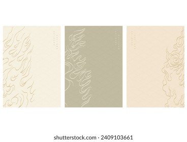 Abstract landscape with Japanese wave pattern vector. Nature art background with Chinese wave and cloud template in oriental style. Fire and flame elements