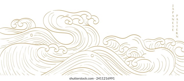 Abstract landscape with Japanese wave pattern vector. Nature art background with Chinese wave and cloud template in oriental style.