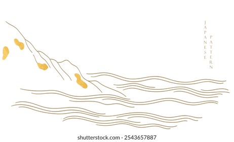 Abstract landscape with Japanese wave pattern vector. Nature art background with Chinese wave and stone template in oriental style.