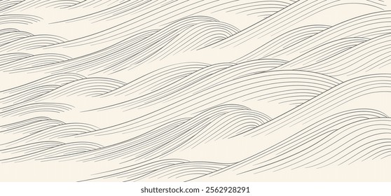 Abstract landscape with Japanese wave pattern vector. Nature art background with Chinese wave template in oriental style.