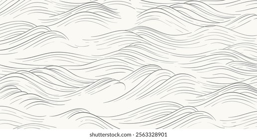 Abstract landscape with Japanese wave pattern vector. Nature art background with Chinese wave template in oriental style.