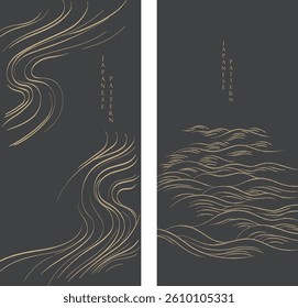 Abstract landscape with Japanese wave pattern vector. Nature art background with Chinese wave and cloud template in oriental style.