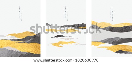 Abstract landscape with Japanese wave pattern vector. Nature art background with Mountain forest template in oriental style.