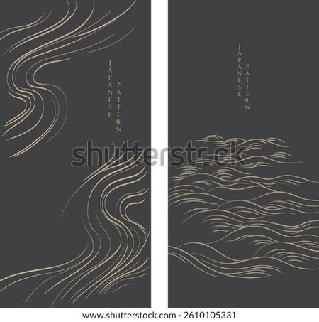 Abstract landscape with Japanese wave pattern vector. Nature art background with Chinese wave and cloud template in oriental style.